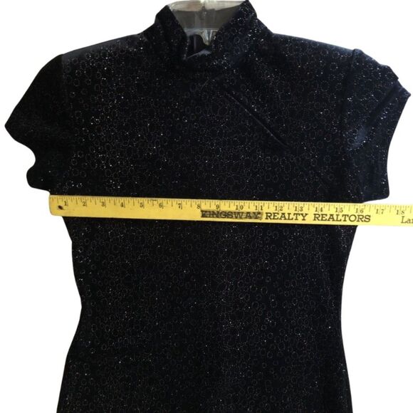 VTG Cheongsam Qipao Gown Womens Sz 4P Black Velvet Sparkle Mandarin Maxi Dress - Picture 10 of 15